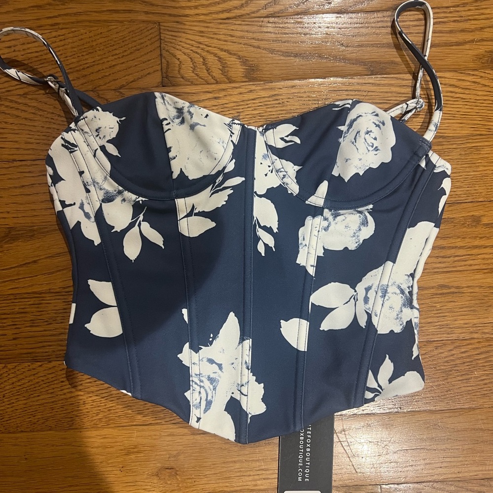 White Fox Boutique Blue and White Bustier
